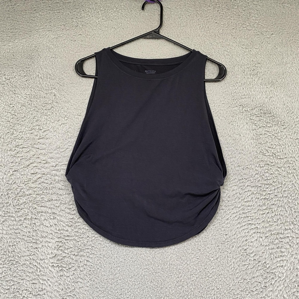 Athleta Tank Top Womens XXS Black Crew Neck Open Side Muscle Tee Workout Gym